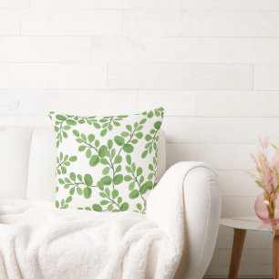 Modern Spring Green Botanical Pattern Leaves Cushion