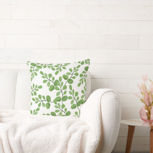 Modern Spring Green Botanical Pattern Leaves Cushion (Couch)