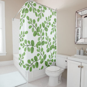 Modern Spring Green Botanical Pattern Leaves Home Shower Curtain