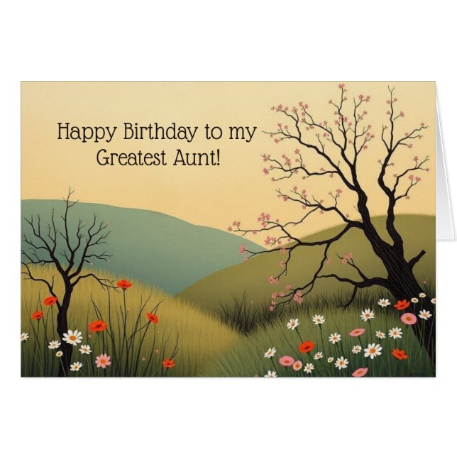 Modern Spring Meadow Birthday Card for Great Aunt (Front Horizontal)