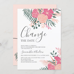 Modern spring pink green wedding change the date invitation