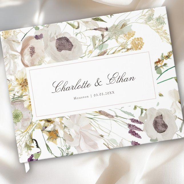 Modern Spring Wedding Guest Book (Modern Spring Boho Floral Watercolor Wedding Guest Book)