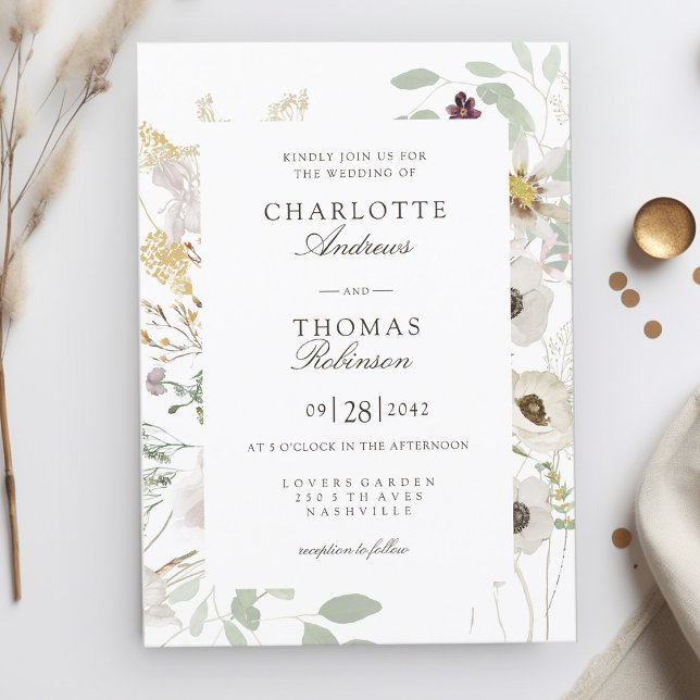Modern, spring wedding invitation (Modern, floral, boho, spring wedding invitation. Print+Download)