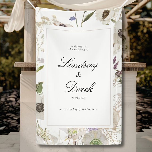  Modern Spring Wedding Welcome Banner (Modern Spring Boho Floral Watercolor Wedding Welcome Banner)