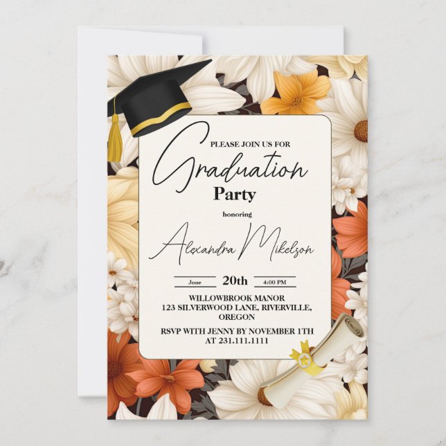 modern  Spring Wildflowers Graduation Party Invitation (Front)