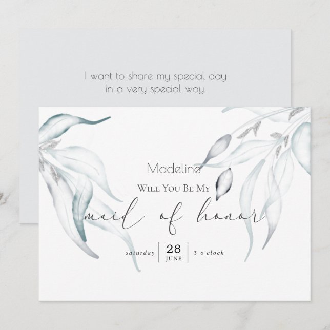 Modern Springtime Eucalyptus Matron of Honour Invi Invitation (Front/Back)