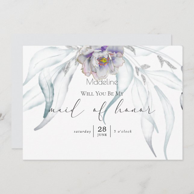 Modern Springtime Eucalyptus Matron of Honour Invi Invitation (Front/Back)