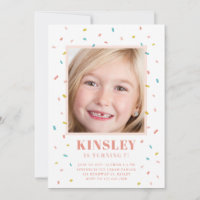 Modern sprinkles photo kids birthday invitation