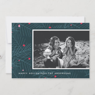 Modern Spruce 1-Photo Happy Holidays Holiday Card