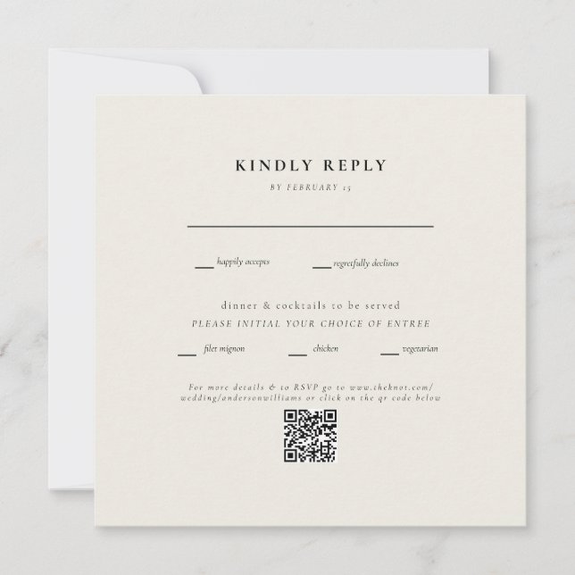  Modern Square Beige Wedding QR Code II RSVP (Front)