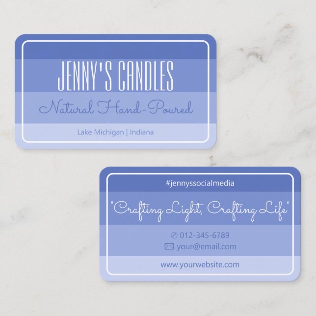 Modern Square Border Pastel Rainbow Ombre Blue  Business Card (Front/Back)