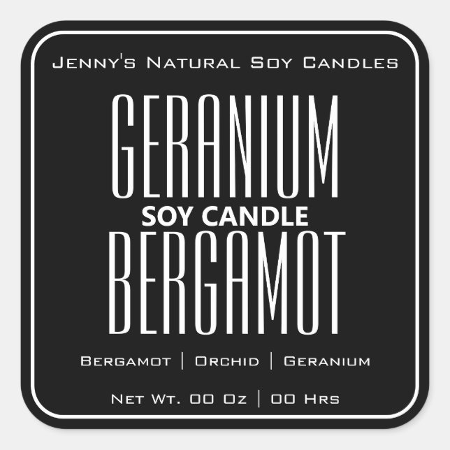 Modern Square Border Simple Black White Candles  Sticker (Front)