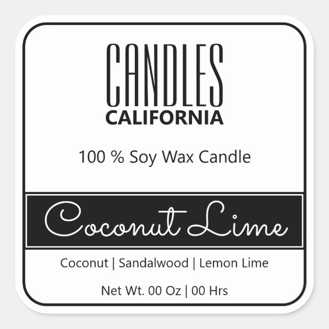 Modern Square Border Simple Black White Candles Sticker (Front)