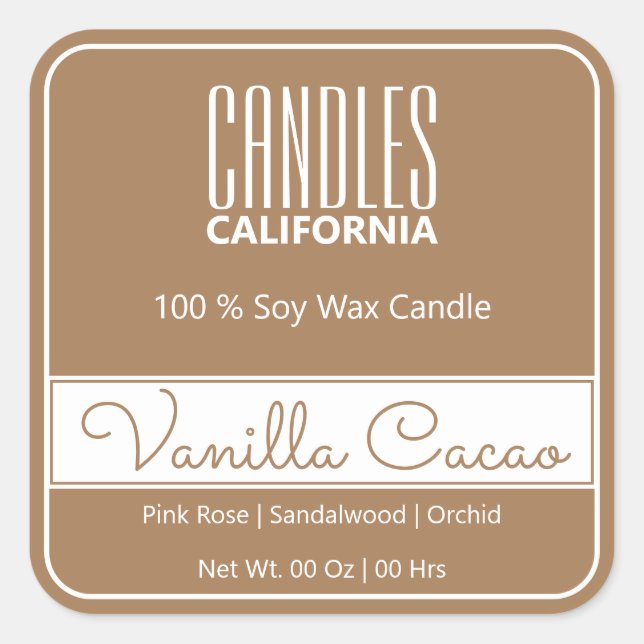 Modern Square Border Simple Light Brown Candles Sticker (Front)