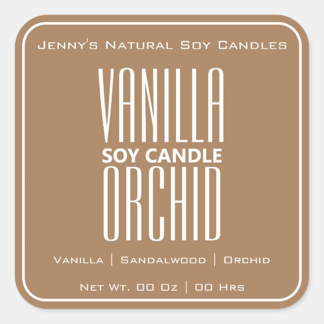 Modern Square Border Simple Light Brown Candles  Sticker (Front)