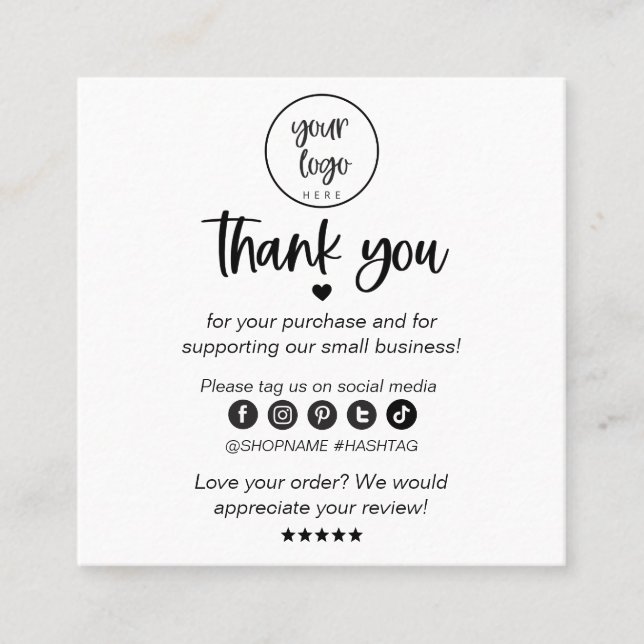 Modern Square Business Thank You For Order Insert (Front)
