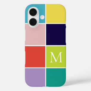 Modern square colour block monogram iPhone 16 case