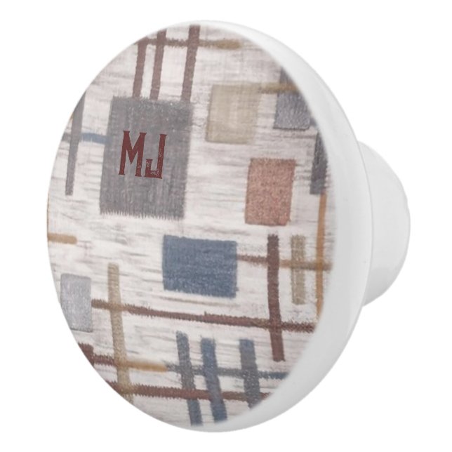 Modern Square Design w/Initials Ceramic Door Knob (Right)