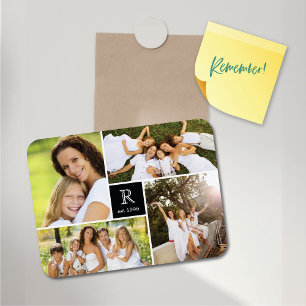 Modern Square Family Monogram Photo Collage Magnet