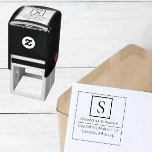 Modern Square Frame Monogram Return Address Self-inking Stamp