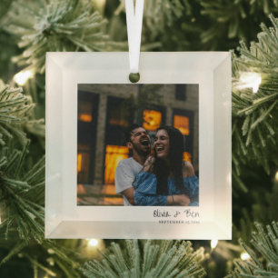 Modern Square Minimal Candid Handwritten Wedding Glass Tree Decoration