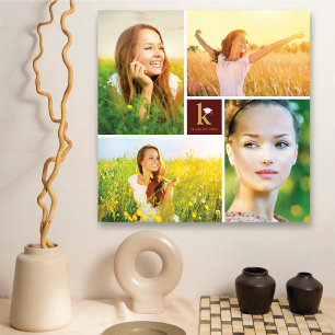 Modern Square Monogram Graduation 4 Photo Collage Canvas Print