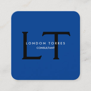 Modern Square Monogram Trendy Blue Black Business Card