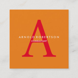 Modern Square Monogram Trendy Orange Red Business Card