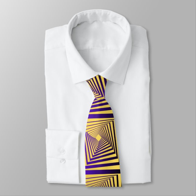 Modern square pattern blue yellow men tie (Tied)