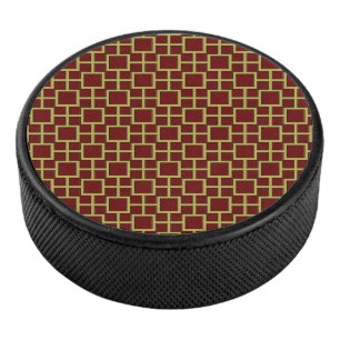 Modern Square Pattern Gold  Hockey Puck