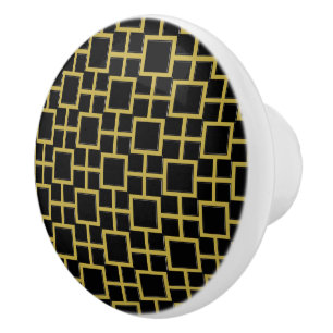 Modern Square Pattern Gold on Black Ceramic Knob