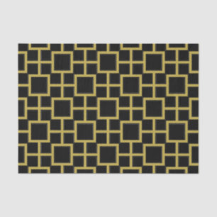 Modern Square Pattern Gold on Black Tissue Paper