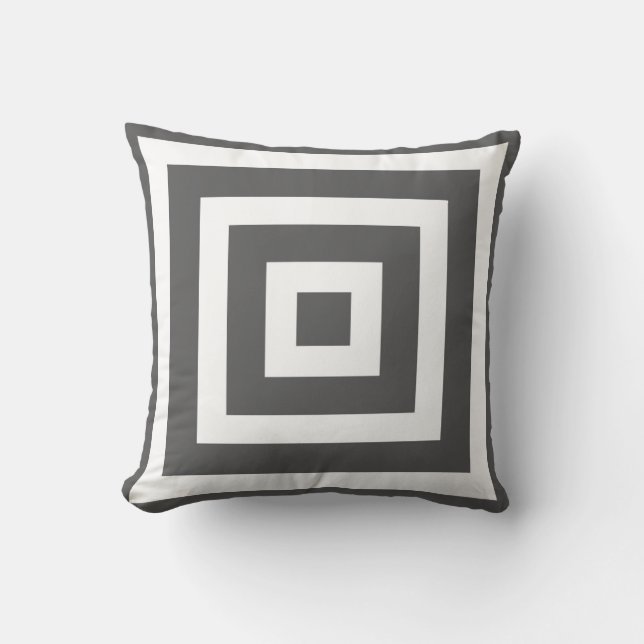 Modern Square Pattern in Charcoal Grey and White Cushion (Front)