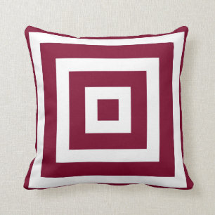 Modern Square Pattern in Cranberry and White Cushion