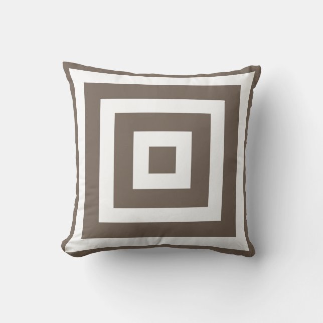 Modern Square Pattern in Taupe and White Cushion (Front)