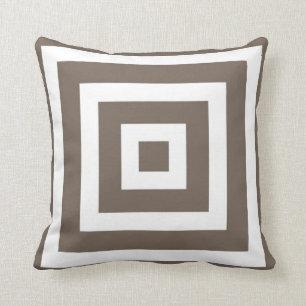 Modern Square Pattern in Taupe and White Cushion