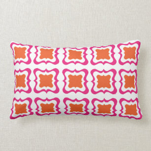 Modern Square Repeat Pattern Hot Pink Orange White Lumbar Cushion