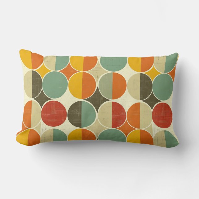 Modern Square Repeat Pattern Orange Sage Green Red Lumbar Cushion (Front)