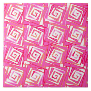 Modern Square Spirals, Coral Pink Ceramic Tile