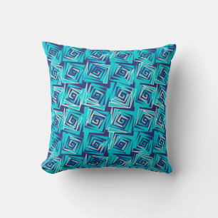 Modern Square Spirals, Navy and Aqua Cushion