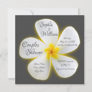 Modern Square White Plumeria Flower, Couples Invitation