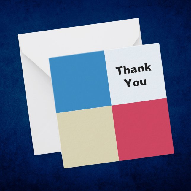 Modern Squares Abstract Colour Block Thank You Card (A modern and stylish Thank You card with color block design in blue, red, white and cream)