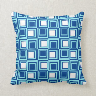 Modern squares, light and dark indigo with white cushion