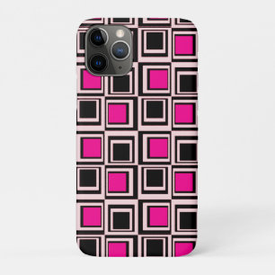 Modern squares, light pink, hot pink and black iPhone 11 pro case