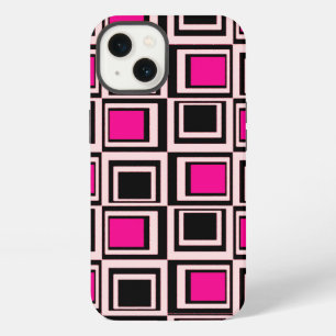 Modern squares, light pink, hot pink and black iPhone case