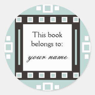 Modern Squares Personalised Bookplates Classic Round Sticker
