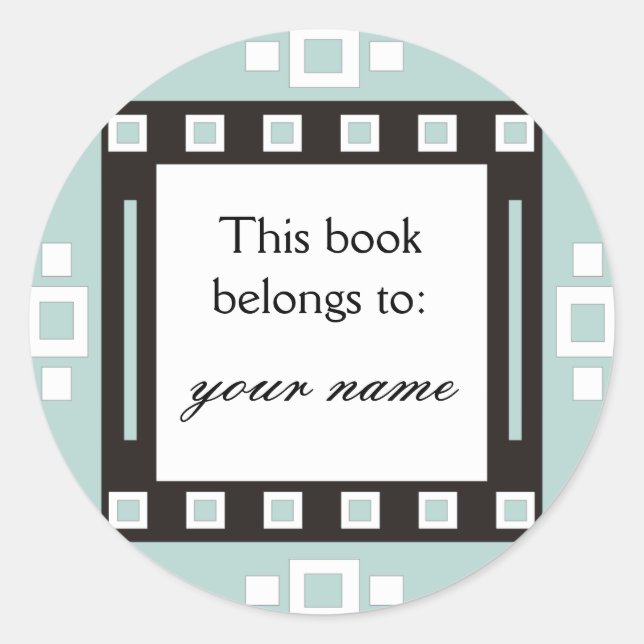 Modern Squares Personalised Bookplates Classic Round Sticker (Front)
