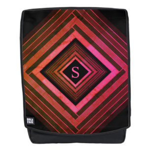 Modern Squares Rustic Pink Geometric Monogram Backpack
