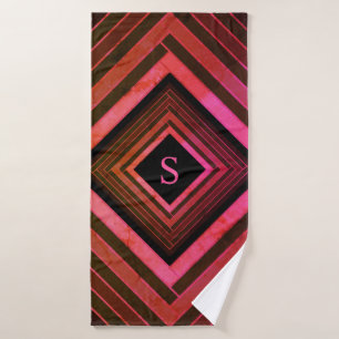 Modern Squares Rustic Pink Geometric Monogram Bath Towel Set