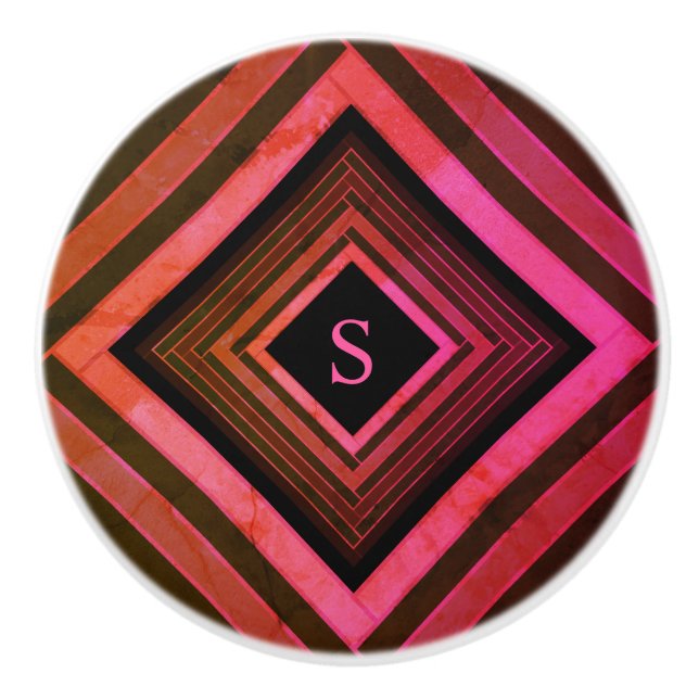 Modern Squares Rustic Pink Geometric Monogram Ceramic Knob (Front)